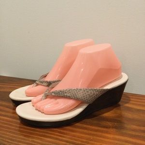 Cole Haan Animal Print Slip On Wedged Sandals 9.5M
